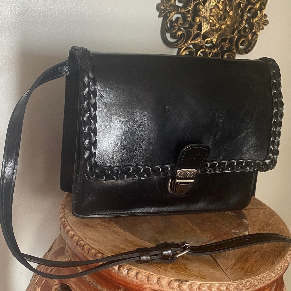 Cute😎🖤Patricia Nash Bianco Crossbody Organizer Black Silver Pushlock Leather